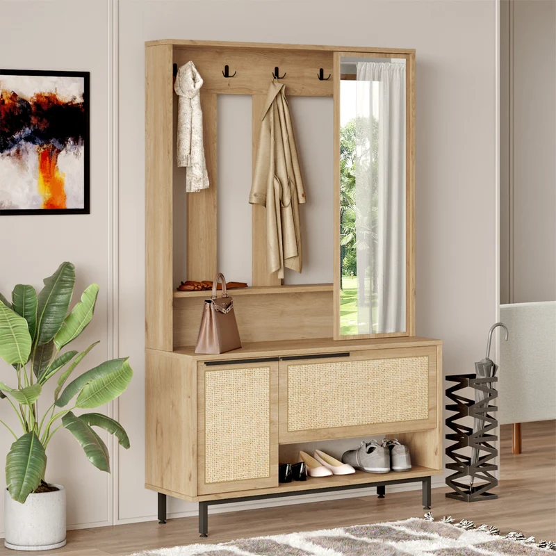 Kompaktgarderob Kvænangen 78x112x36 cm Ek/Rattanutseende [en.casa]