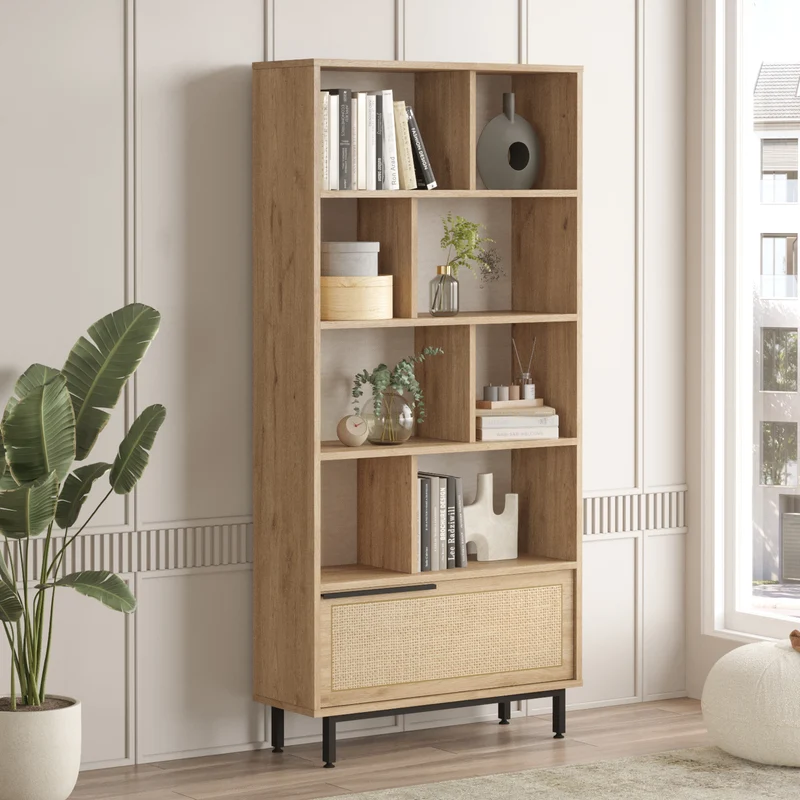 Bokhylla Kvænangen 176x84x30 cm Eklook/Rattanlook [en.casa]