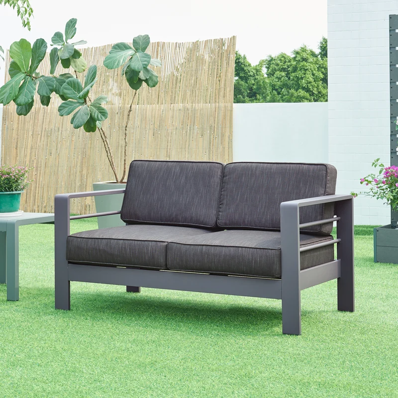 Trädgårdssoffa Avise med dynor 144x70x62 cm grå [casa.pro]