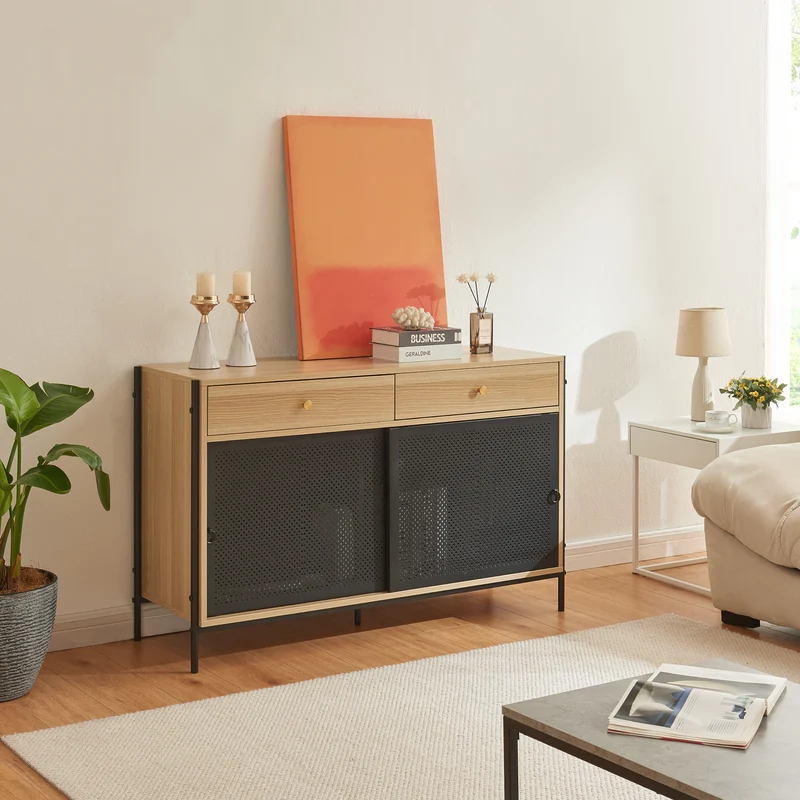 TV-bänk Tysnes 120x40x75 cm Ek/Svart [en.casa]