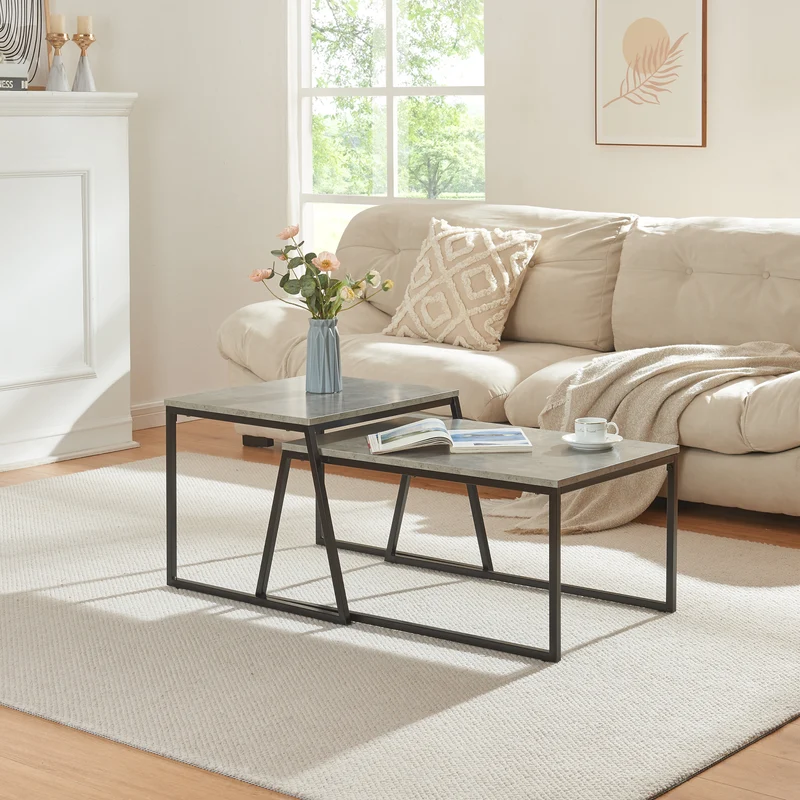 Sattybord Hyllestad 2-pack Svart/Betongutseende [en.casa]
