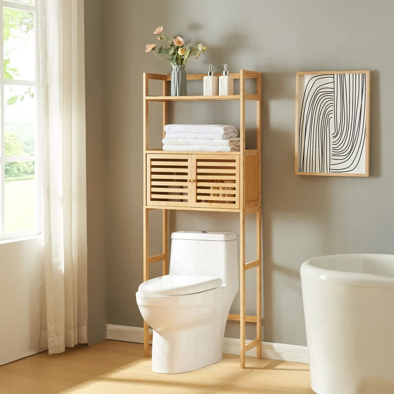 Badrumsställ Haugesund 158x60x26 cm Bambus [en.casa]