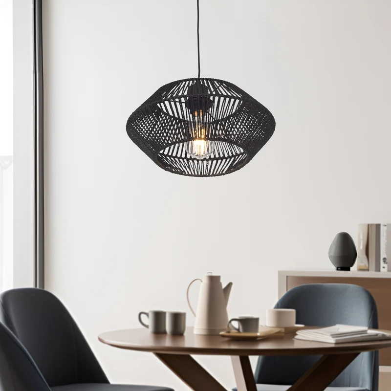 Taklampa Amersham Metall+Rattan Svart [lux.pro]