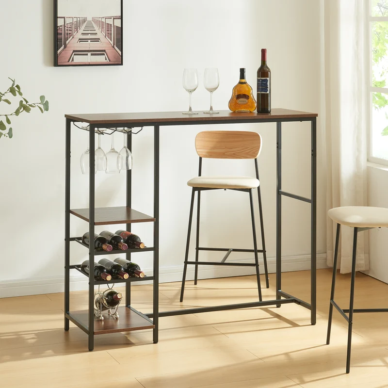 Barbord Stjørdal med flaskeholder Svart/Valnøttoptikk [en.casa]