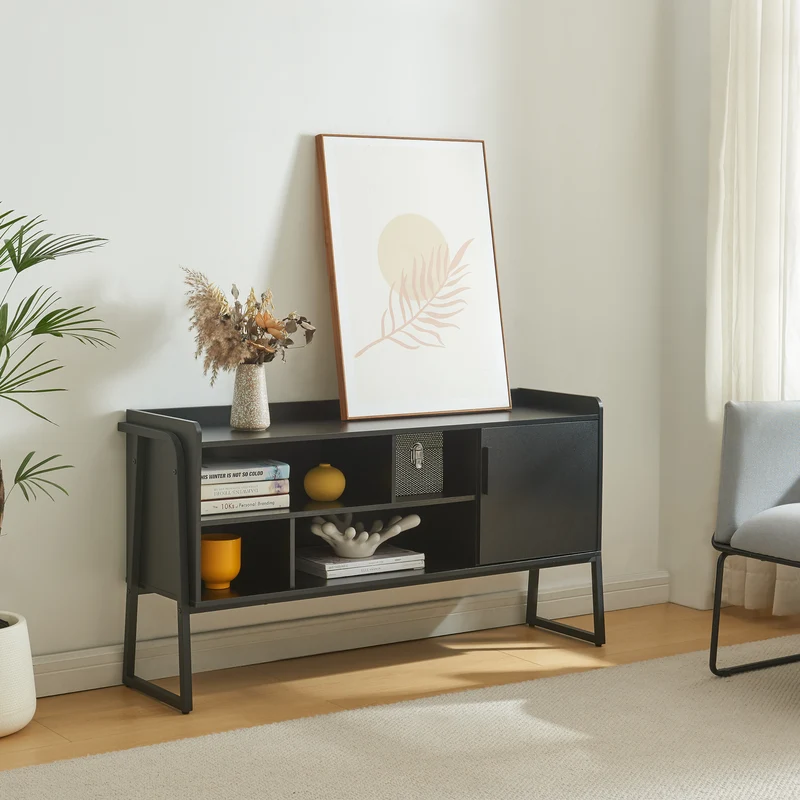 TV-bänk Storfjord 120x34x63 cm Svart [en.casa]
