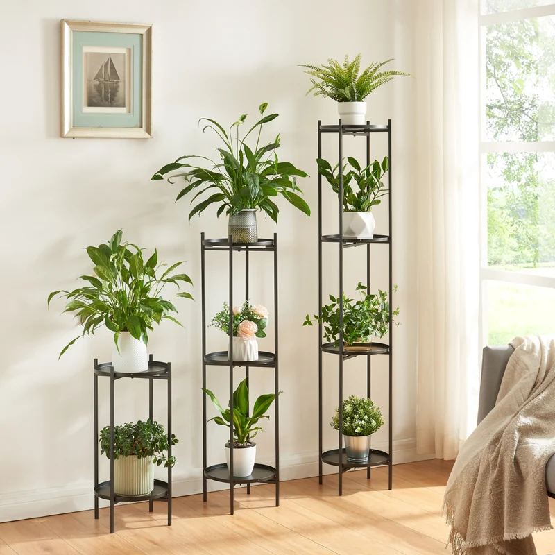 Växtställ Tuusula 3-pack Metall Svart [en.casa]