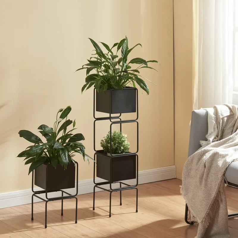 Växtställ Sveio 2-pack Metall Svart [en.casa]