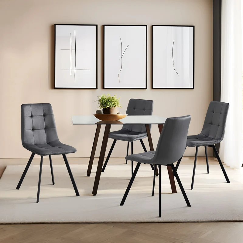 Stol Lexnitz set om 4 mörkgrå sammet 89x44x54 cm [en.casa]
