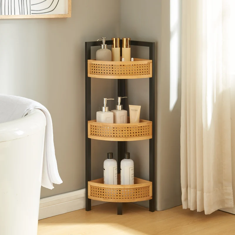 Hörnhylla Tervola 80x31,5 cm bambu textil rottingkänsla [en.casa]