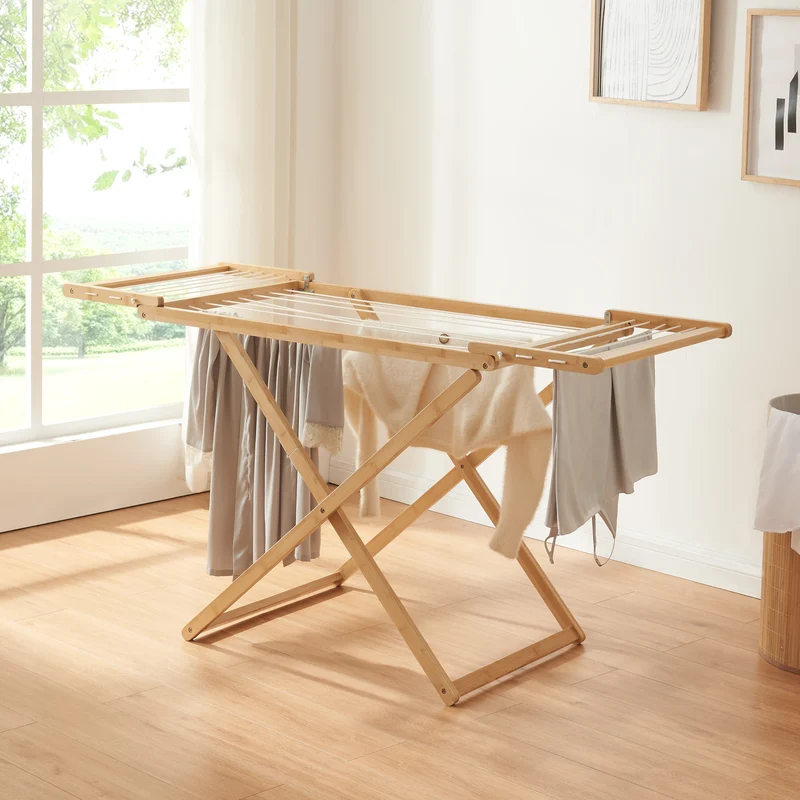 Hopfällbar klädstreck Fakala 154x59x82 cm bambu [en.casa]