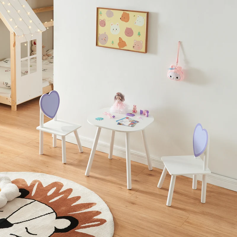 Möbelset Siljan bord och 2 stolar vit lila [en.casa]