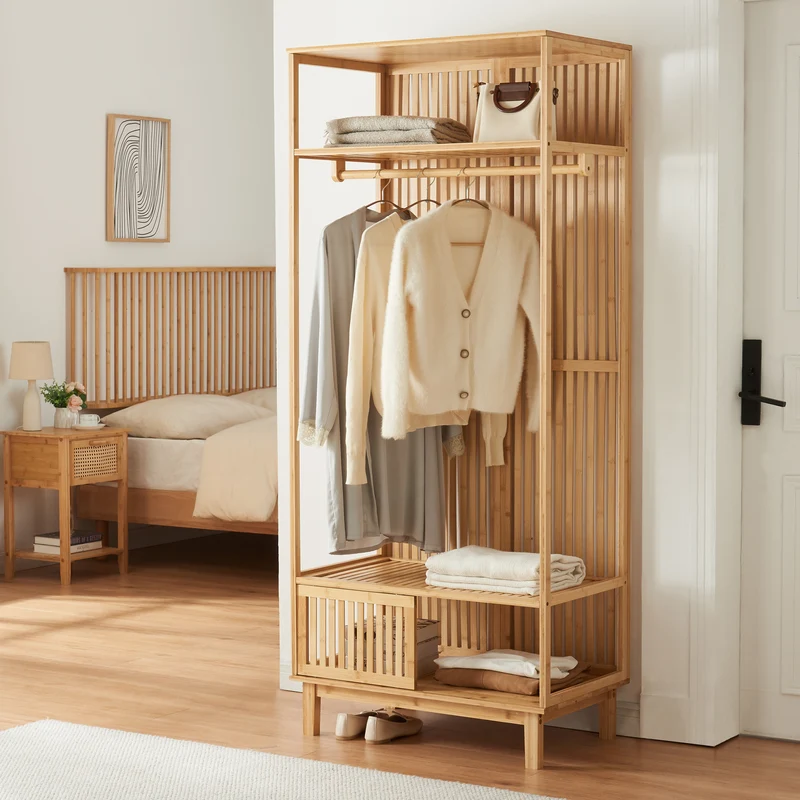 Klädställning Ypäjä 187x80x47 cm bambu [en.casa]