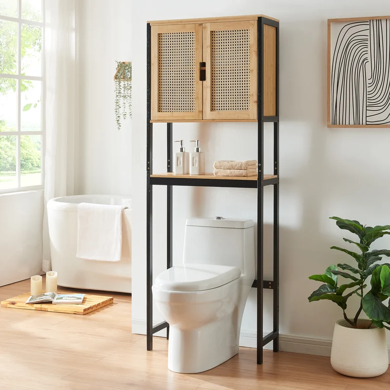 Toalettsskåp Tervola 172x63x27 cm Svart/Bambu [en.casa]