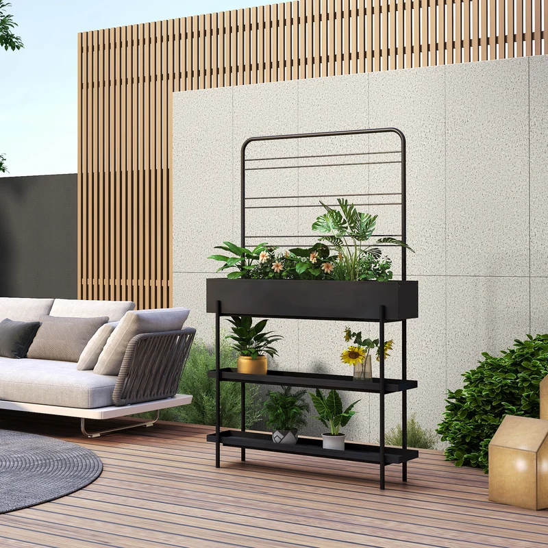 Utomhus växtställ Aalsmeer metall 154x96x24 cm svart [casa.pro]