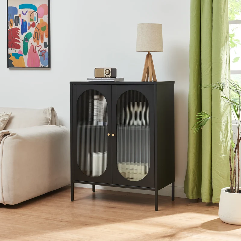 Sideboard Karlskrona 102x80x40 cm Svart, matt [en.casa]