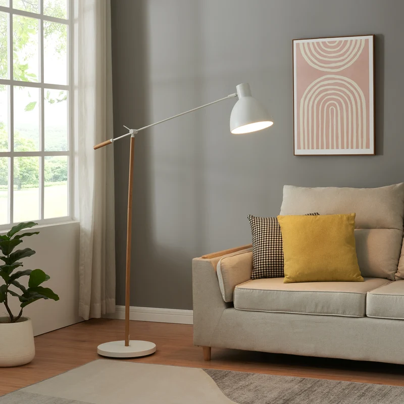 Golvlampa Banchory Metall 163 cm Träutseende/Vit [lux.pro]