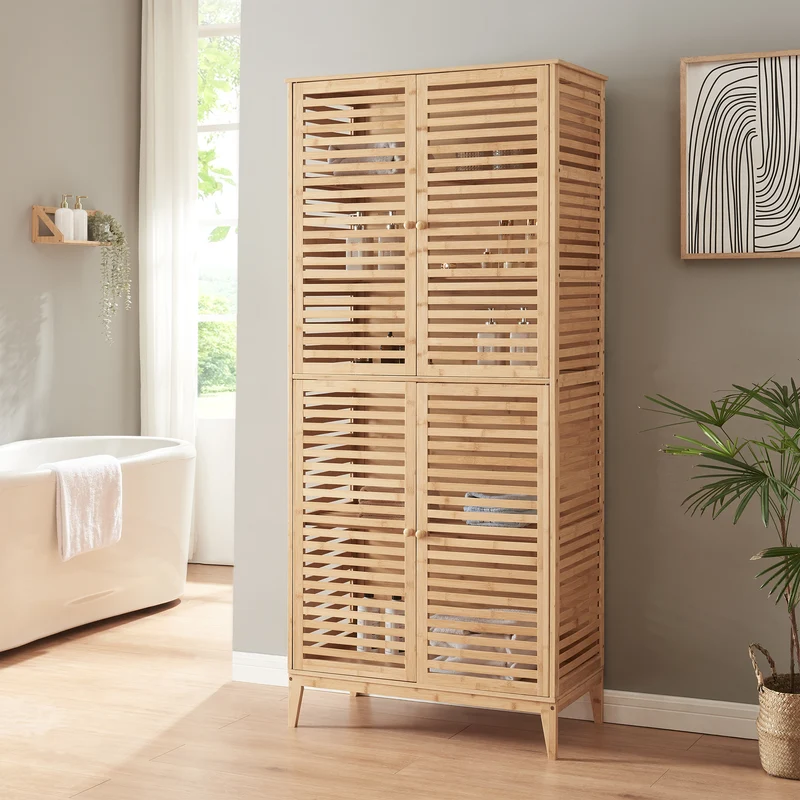 Badrumsskåp Raurgela 180x80x40 cm Bambus [en.casa]