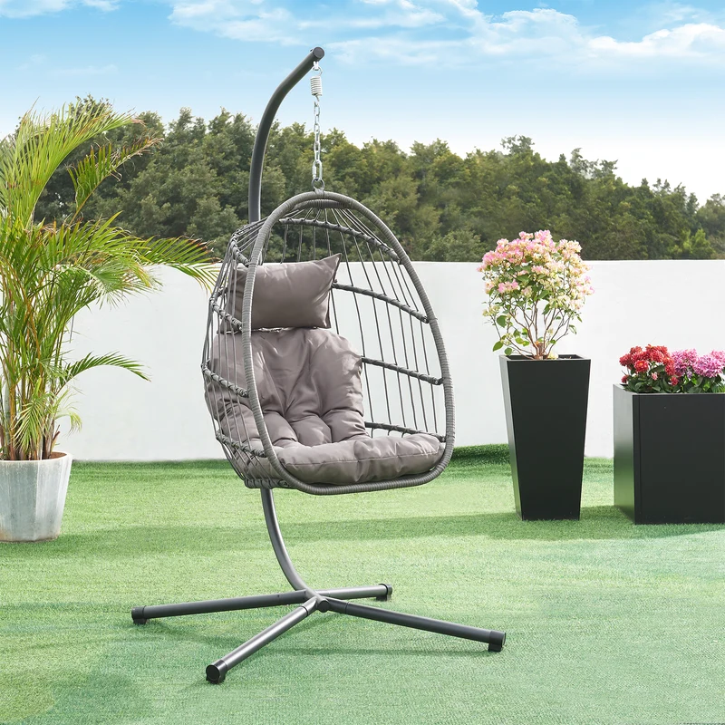 Hängstol Edeng med stativ grå 196x110x95 cm [en.casa]