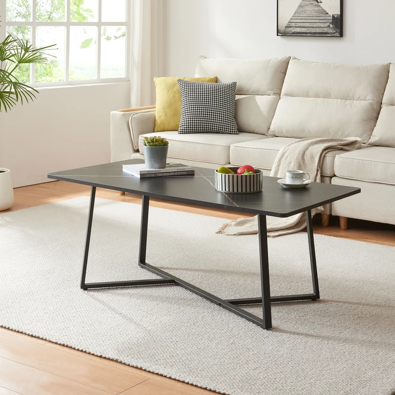 Soffbord Riskiften 120x60x48 cm marmorutseende, svart [en.casa]