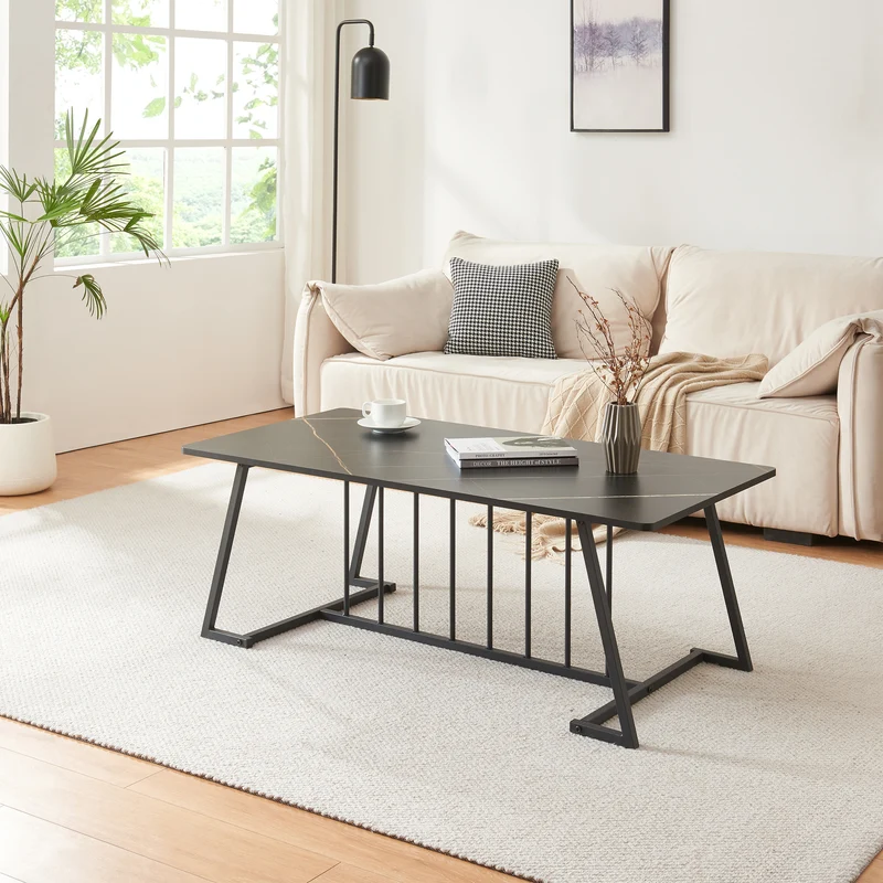Soffbord Nospoo 120x60x46 cm Marmorutseende, svart [en.casa]
