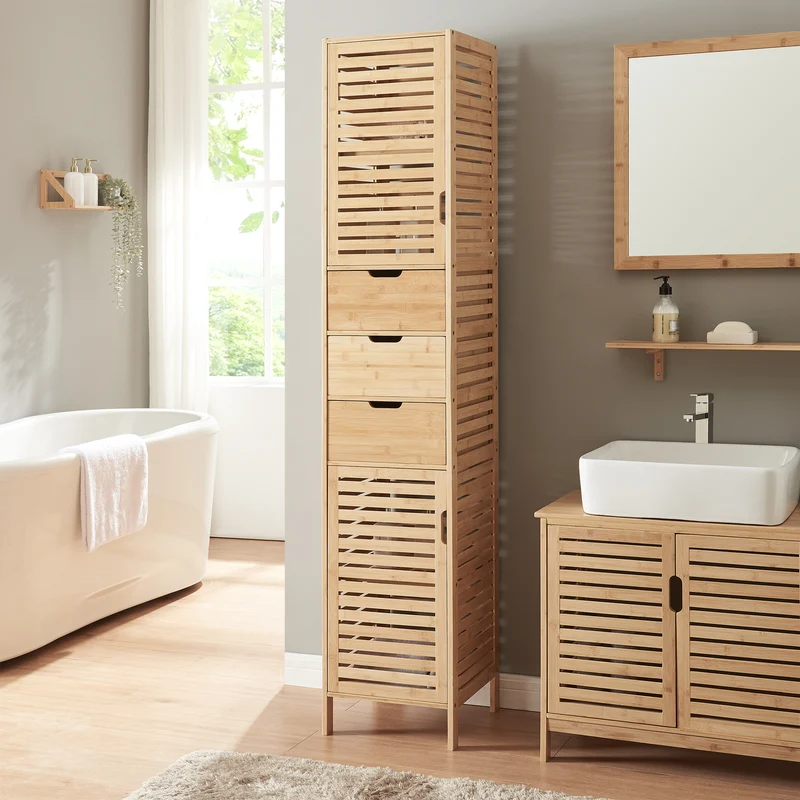 Högskåp Boksereys 180x35x35 cm Bambus [en.casa]