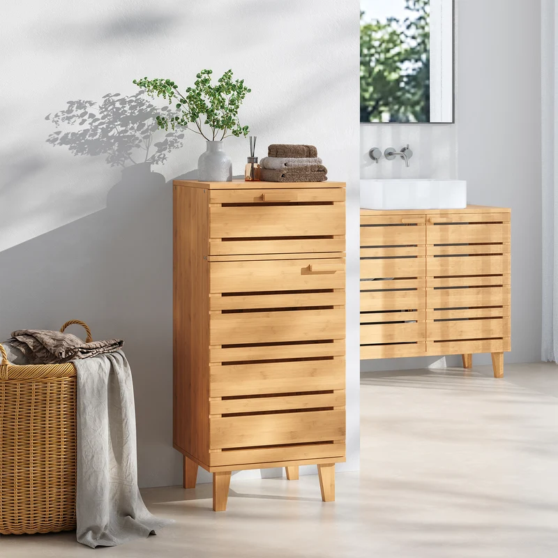 Badrumsskåp Epind 75x33x30 cm Bambus Natur [en.casa]