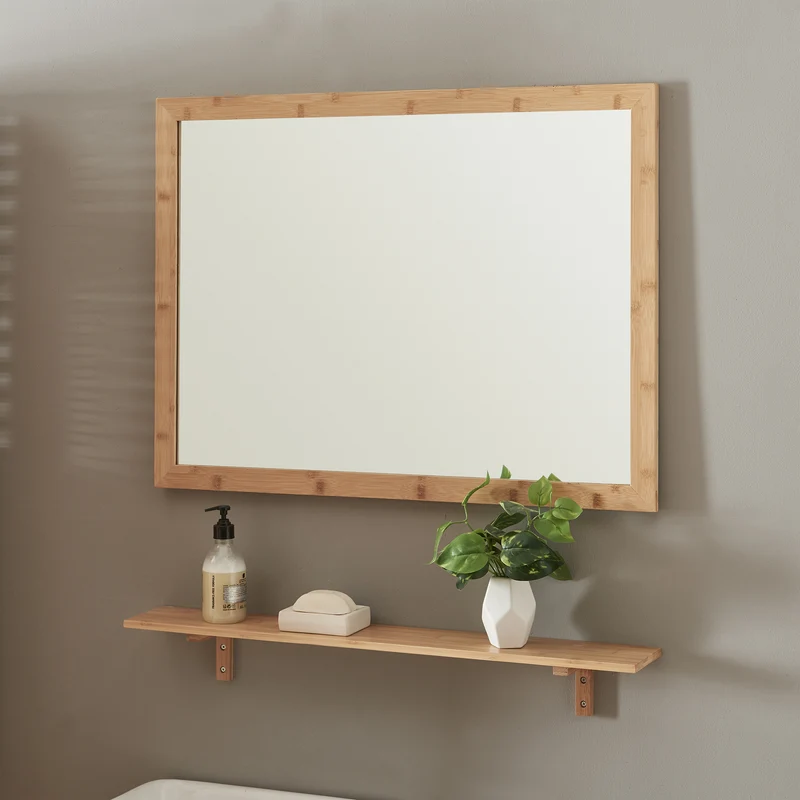 Väggspegel med hylla i set Boksereys bambu natur [en.casa]