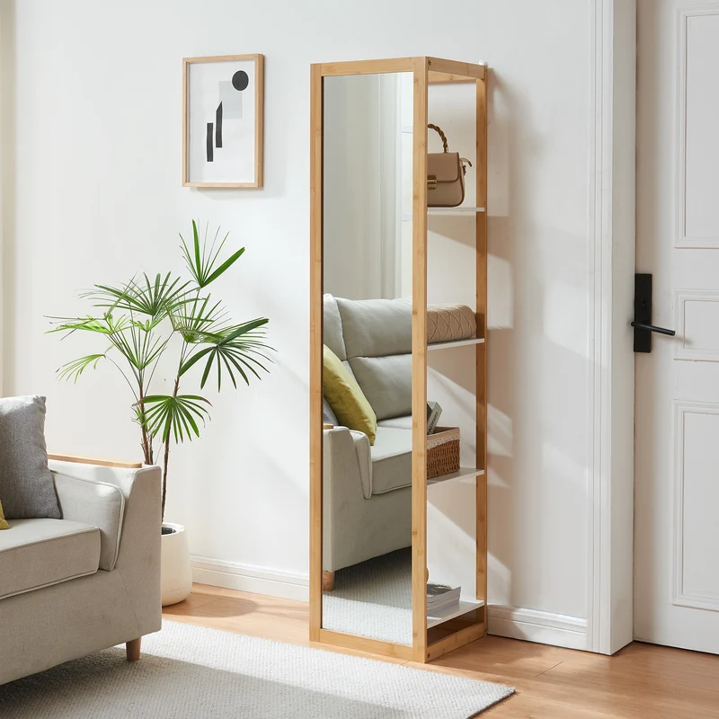 Spegelhylla As 170x40x35 cm Bambus [en.casa]