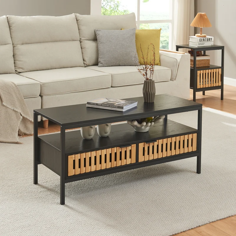 Soffbord Luniehti 100x40x48 cm Svart/Natur [en.casa]