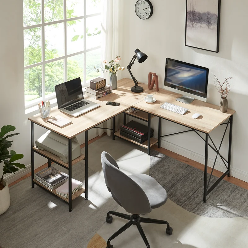 Skrivbord Klirurud med 2 hyllor L-format 150x150x75 cm eklook [en.casa]