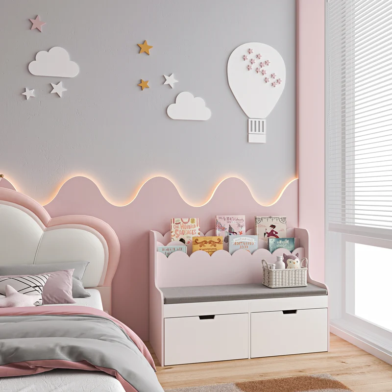 Barnsitsbänk med hylla Vestnes 100x45x70 cm Cotton Candy/Vit [en.casa]