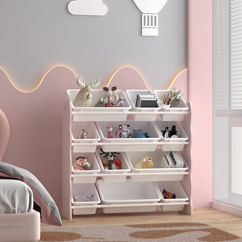 Barnhylla Vestnes med 12 förvaringslådor 78x86x27 cm Cotton Candy/Vit [en.casa]