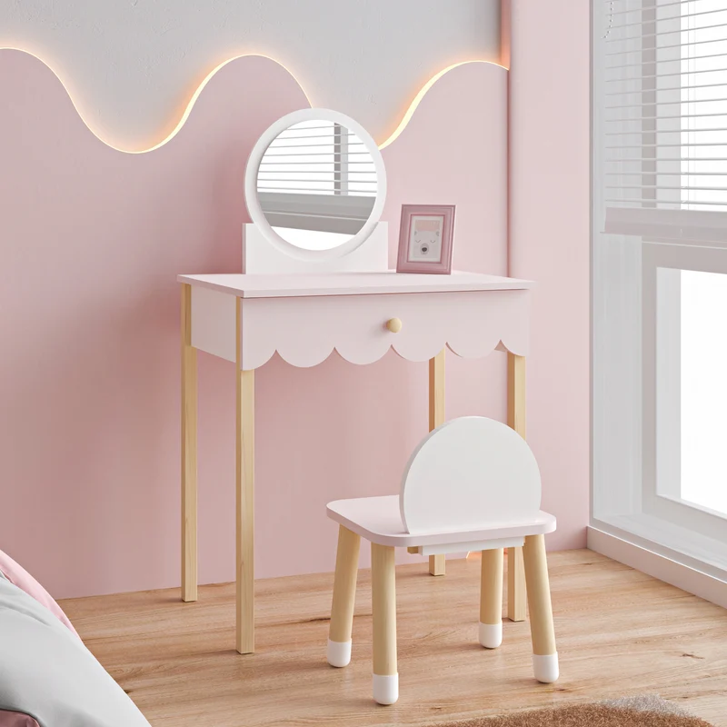 Barnsminkbord med stol Vestnes Cotton Candy/Vit [en.casa]