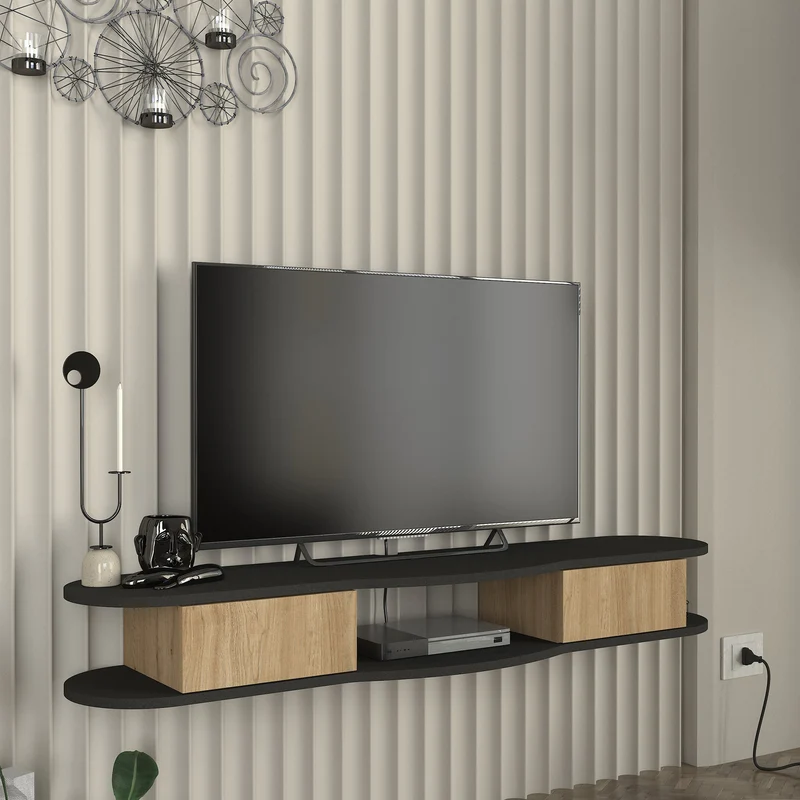 TV-lågt bord hängande Nyskiri 150x35x19 cm Antracit/Eklook [en.casa]