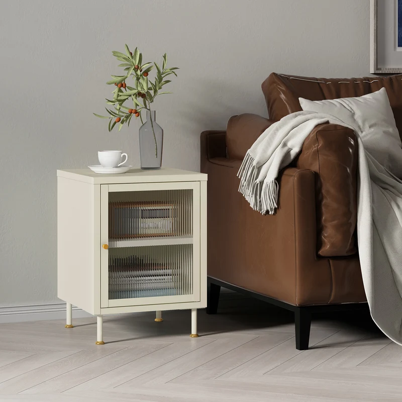 Sidobord Lindau 56x40x40 cm stål creme [en.casa]