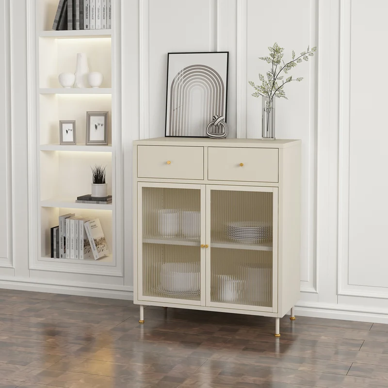 Vitrinskåp Lindau 97x80x40 cm stål creme [en.casa]