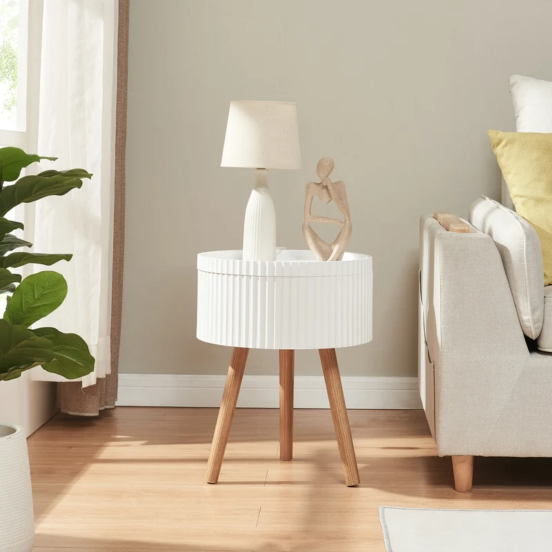 Sidobord Bongard med förvaring Ø38x48 cm Vit [en.casa]