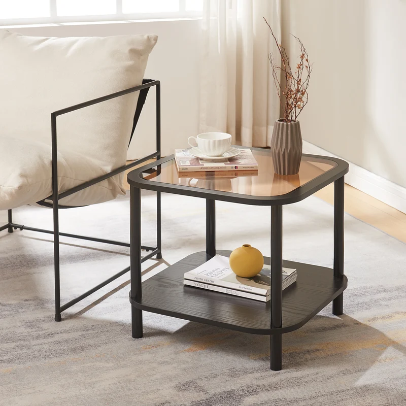 Sidobord Latama med glasskiva 51x51x45 cm Svart/Bronsglas [en.casa]