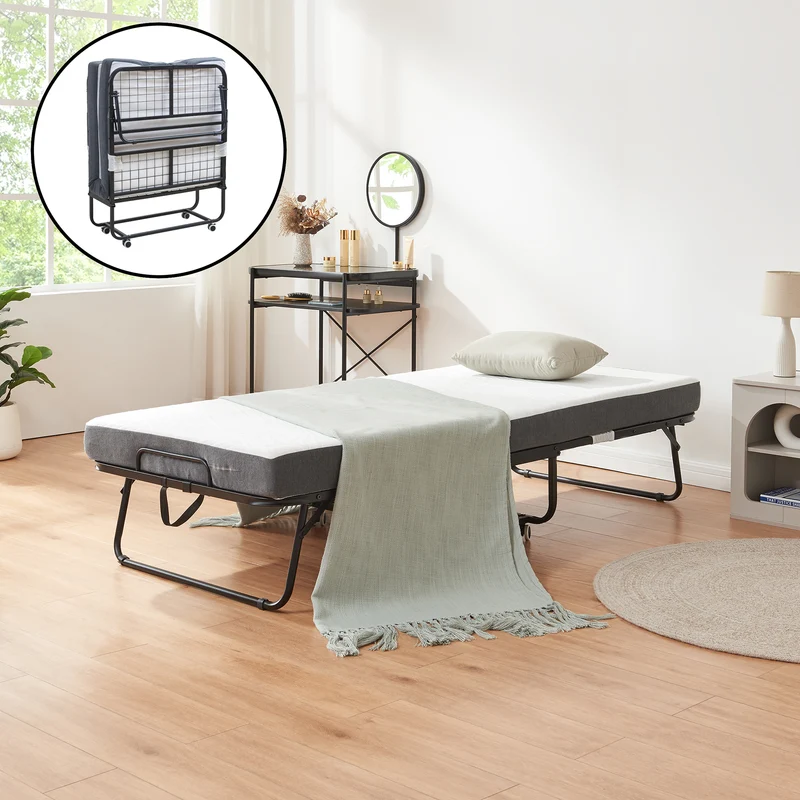 Metallfällsäng Borjavle med madrass 200x90cm Svart [en.casa]