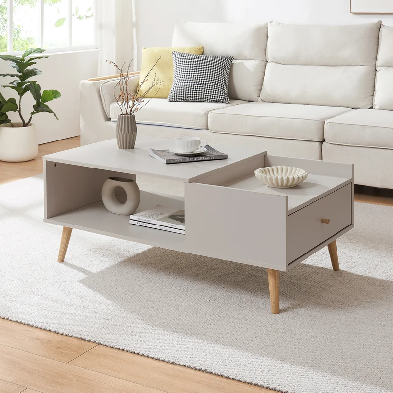 Soffbord Hallevil med låda 106x59x44 cm Ljusgrå [en.casa]