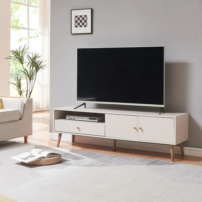 TV-bänk Hallevil 150x39x45 cm Ljusgrå [en.casa]