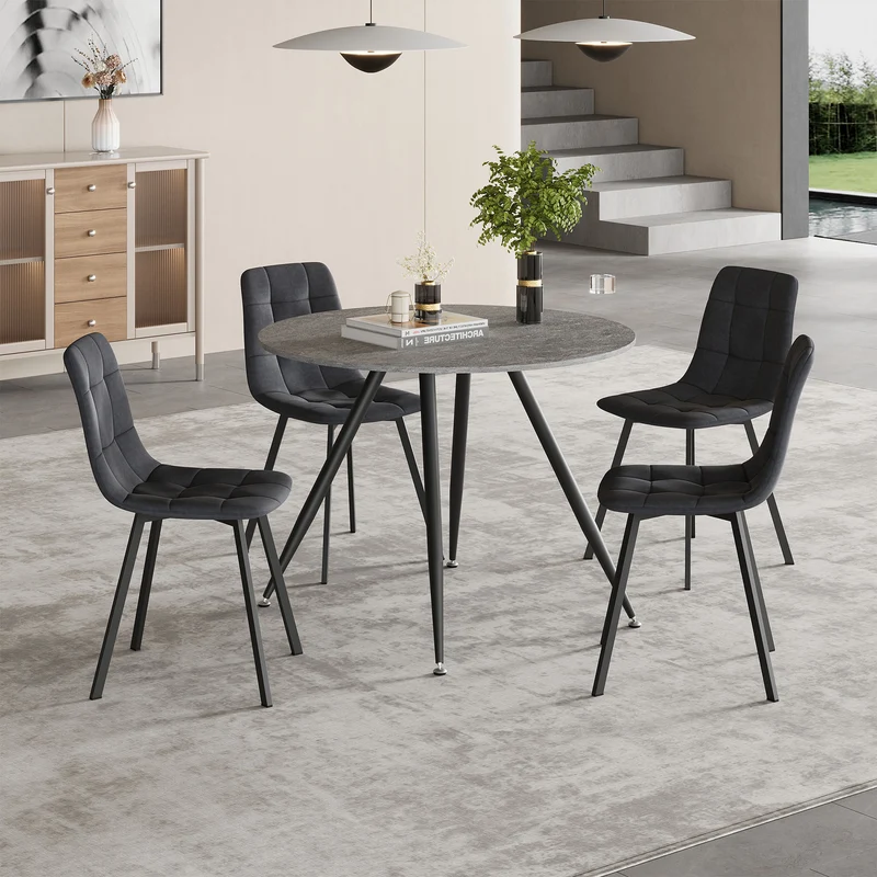 Essgrupp Fitjar 5 delar Betonglook/Mörkgrå [en.casa]