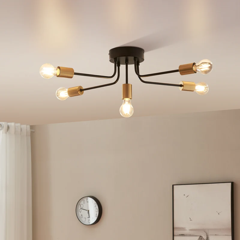 Taklampa Benfleet 5 x E27 Svart/Mässingsfärgad [lux.pro]