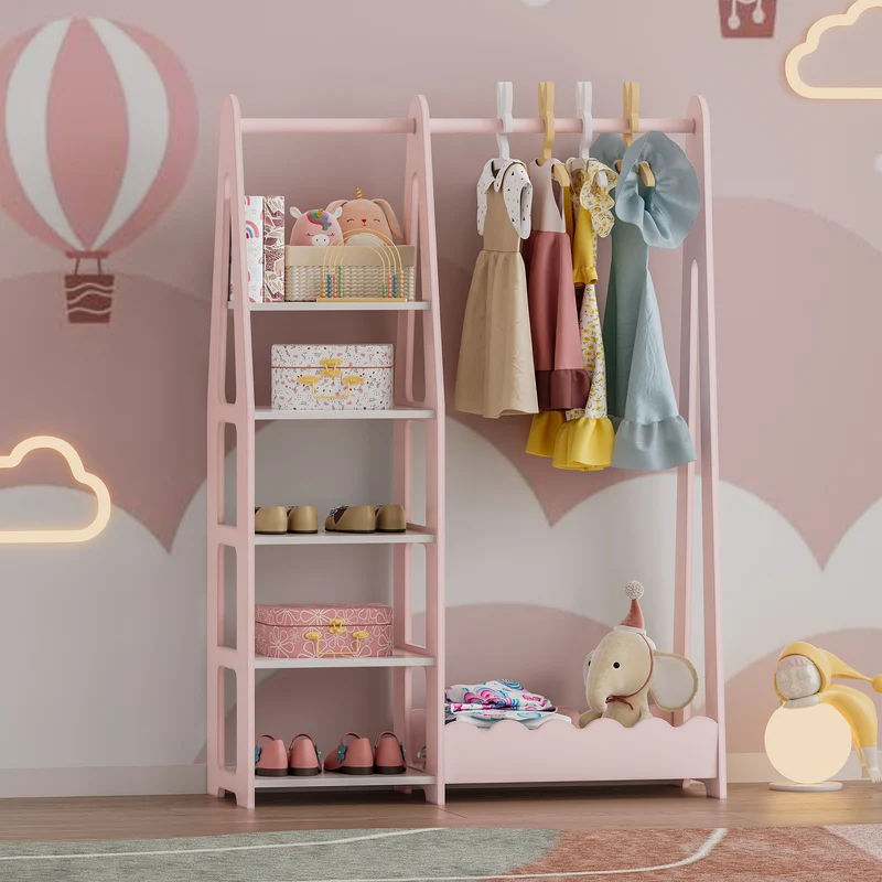 Barnklädhängare Vestnes 114x77x30 cm Cotton Candy/Vit [en.casa]