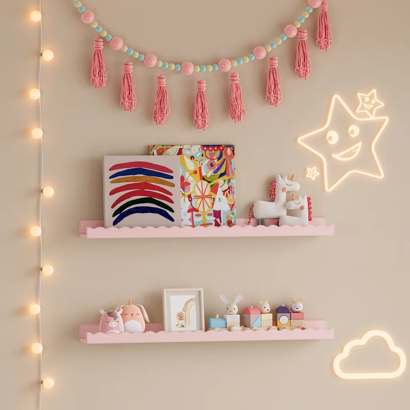 Barnväggshylla 2-pack Vestnes 60x10x5 cm Cotton Candy [en.casa]