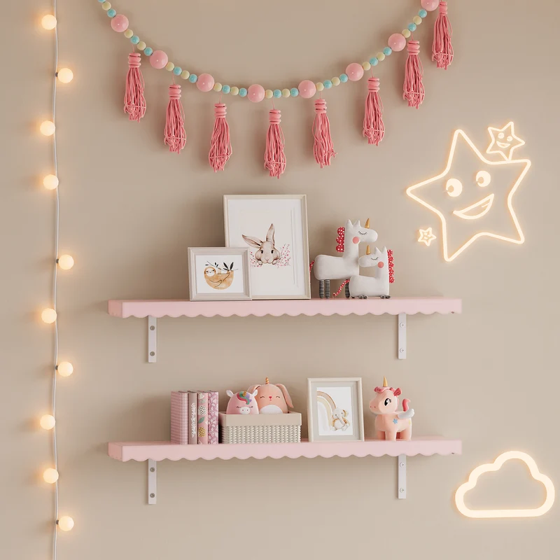 Barnvägghylla 2-pack Vestnes 80x17x4 cm Cotton Candy [en.casa]