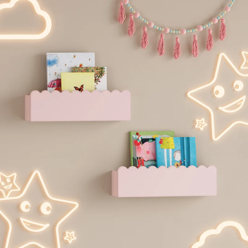 Barnväggshylla 2-pack Vestnes 40x10x10 cm Cotton Candy [en.casa]