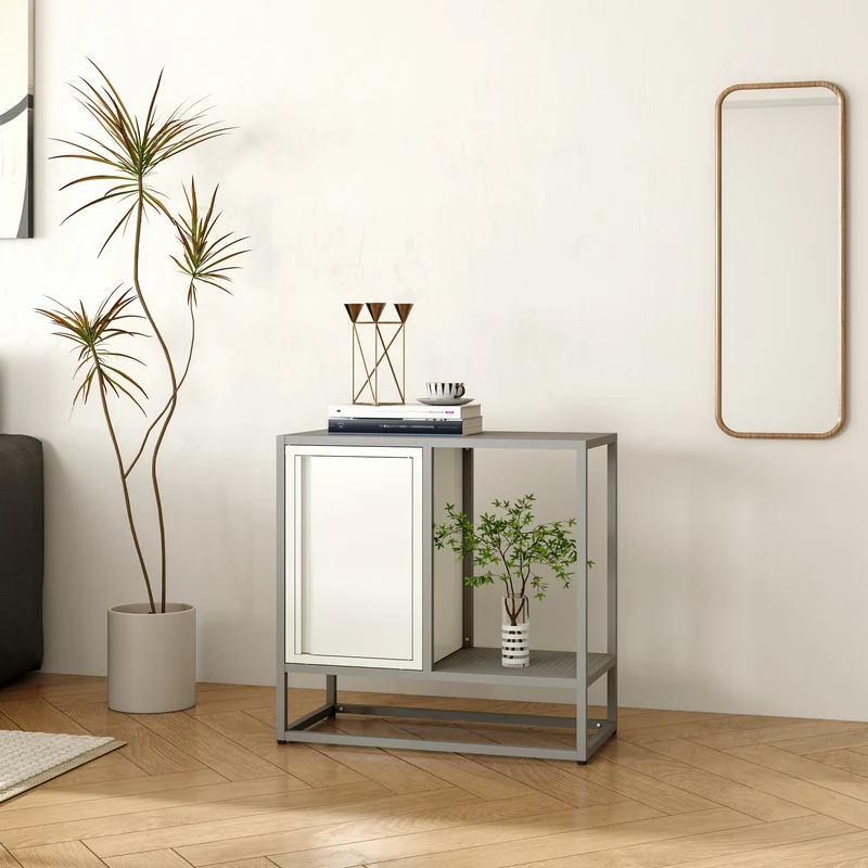 Sideboard Burlöv stål 70x72x35 cm grå/vit [en.casa]
