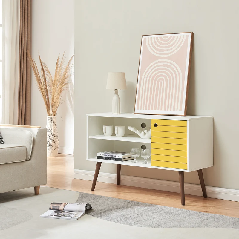 Tv-bänk Vare 100x40x65,5 cm gul vit [en.casa]