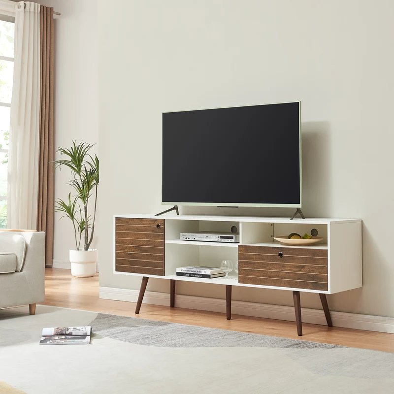Tv-bänk Vare 165x40x65,5 cm vit valnötsfärg [en.casa]